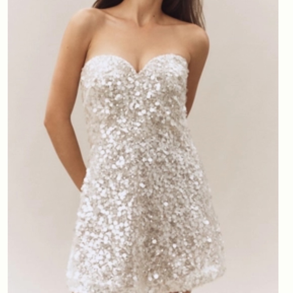 HELSI MIMI STRAPLESS SWEETHEART SEQUIN MINI DRESS